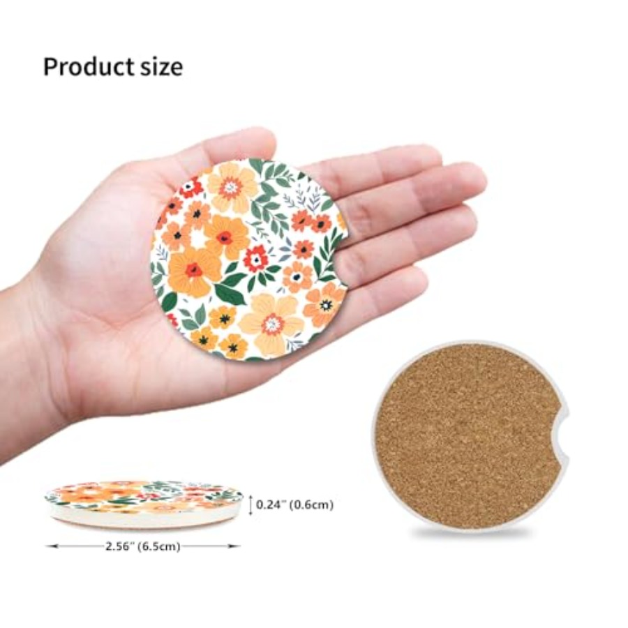 Flowers Absorbent Car Coasters - Car Accessories Cork avaliação e preço