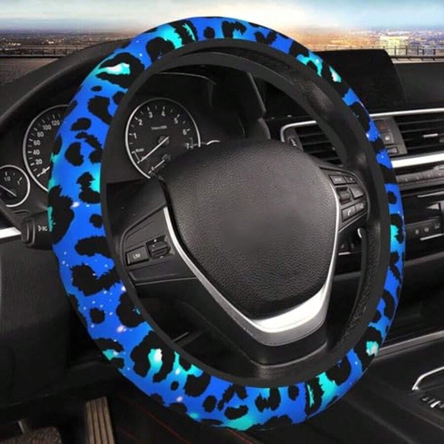 Blue Leopard Print Steering Wh - Steering Wheel Cover avaliação e preço
