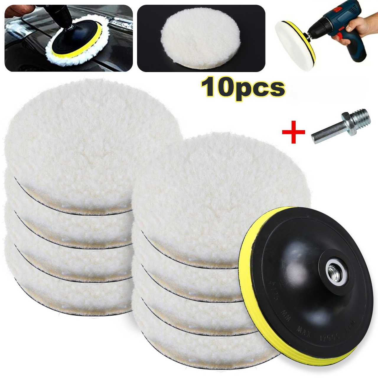 10PCS (8Pads+1Sucker+1Screw) C - Car Wax Polishing Pad avaliação e preço