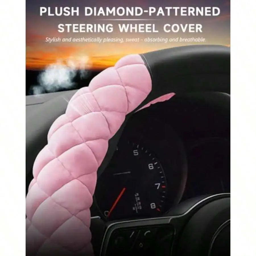 Plush Diamond-Patterned Steeri - Steering Wheel Cover avaliação e preço