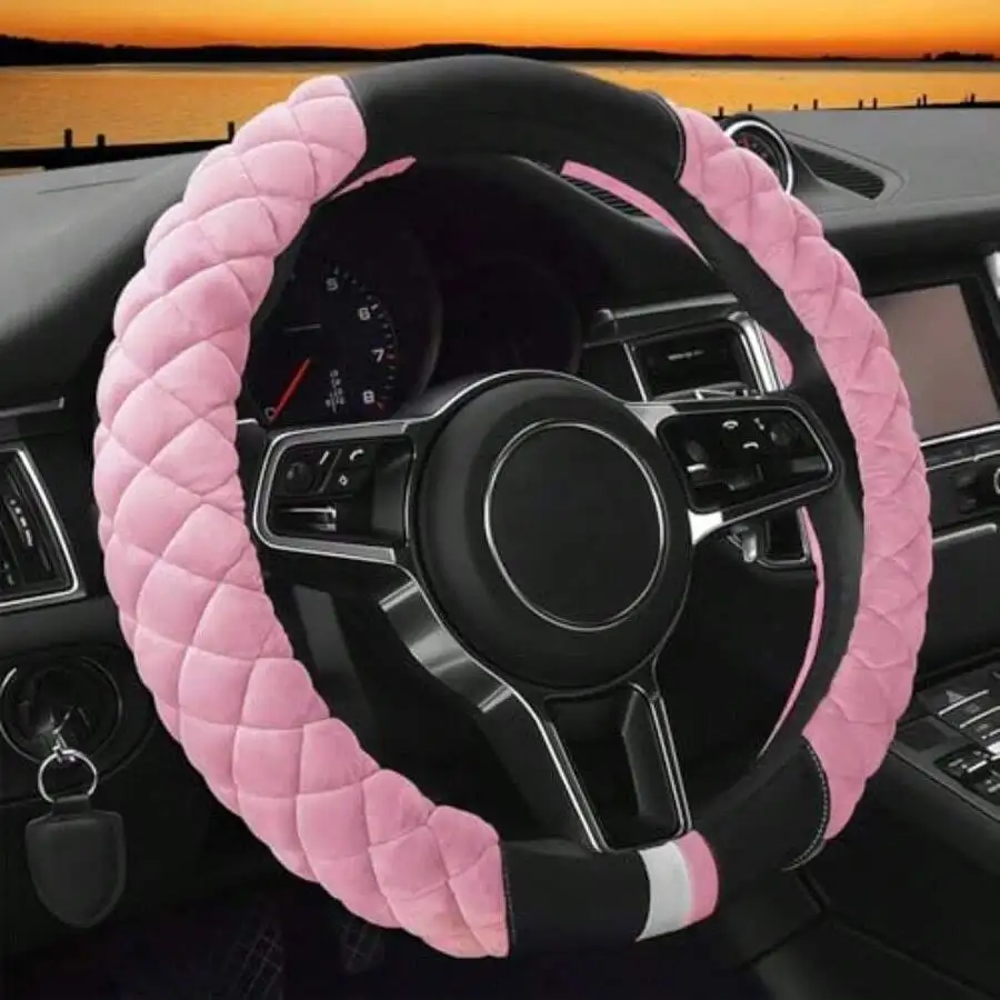 Plush Diamond-Patterned Steeri - Steering Wheel Cover avaliação e preço